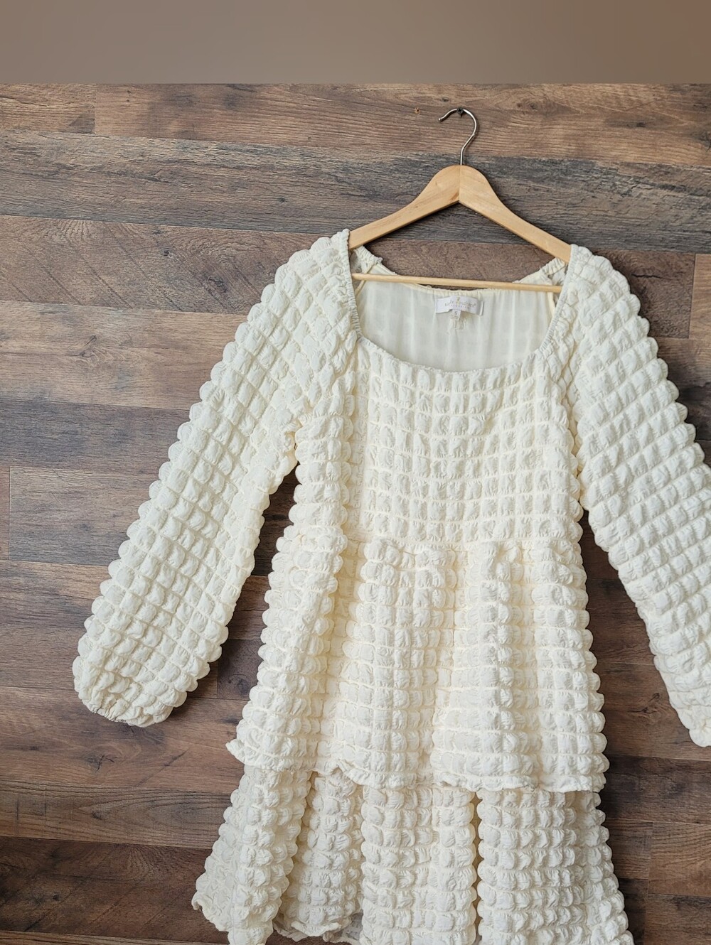 Simply Southern Cream Textured Babydoll Dress S Puff Sleeve